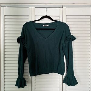 BB Dakota Deep Green Ruffle Sleeve Blouse